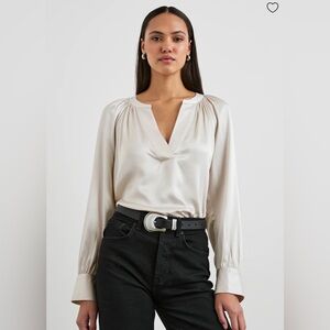 Rails Wynna Ivory Satin Split Neck Pintuck Blouse Size S Business Chic